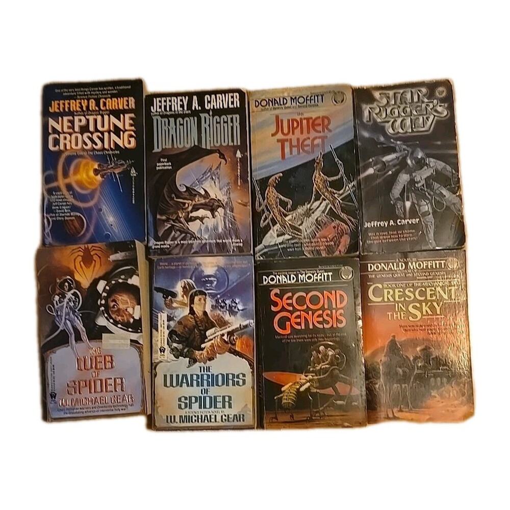 Lot Of 8 Vintage Donald Moffitt,Jeffrey Carver W. Michael Gear PB Sci-fi Books